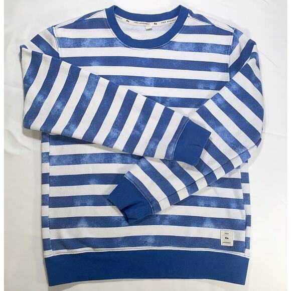 Free Assembly Stripe French Terry Sweatshirt Vintage Wash Blue Men's Medium - Picture 5 of 9